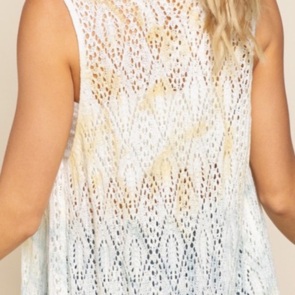 POL LEMON CLOUD OPEN WEAVE SLEEVELESS DUSTER KIMONO VEST - Picture 4 of 10